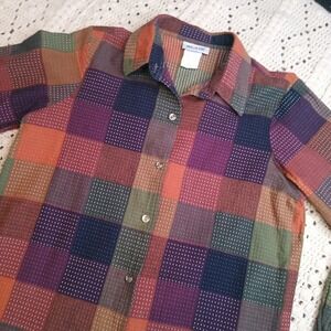 Vtg Blair Adult M Button‎ Down Patchwork Plaid Boho Hipster Farmhouse Cotton Fun
